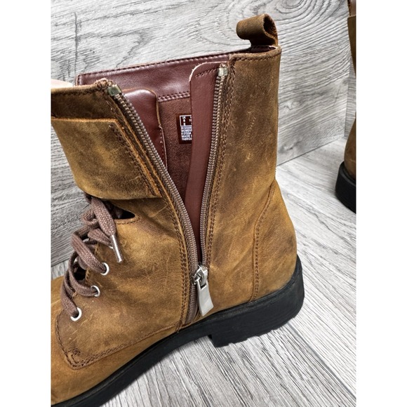 Women’s Brown Leather Lace-Up Buckle Boots - Picture 4 of 11